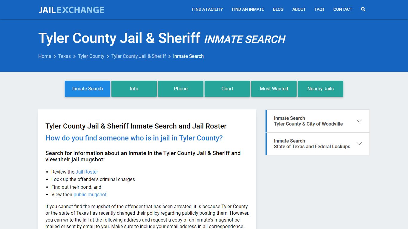 Inmate Search: Roster & Mugshots - Tyler County Jail & Sheriff, TX